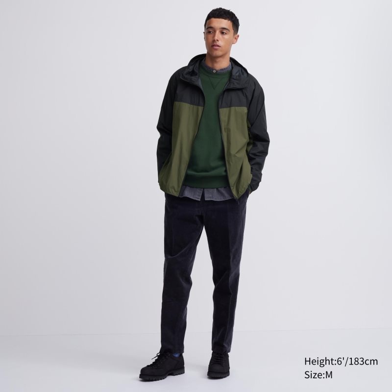 Men Uniqlo Pocketable Uv Protection 3d Cut Color Block Parka Olive | 5331216
