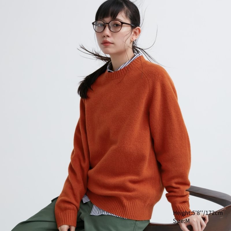 Men Uniqlo Premium Lambswool Crew Neck Long Sleeve Sweaters Orange | 69383