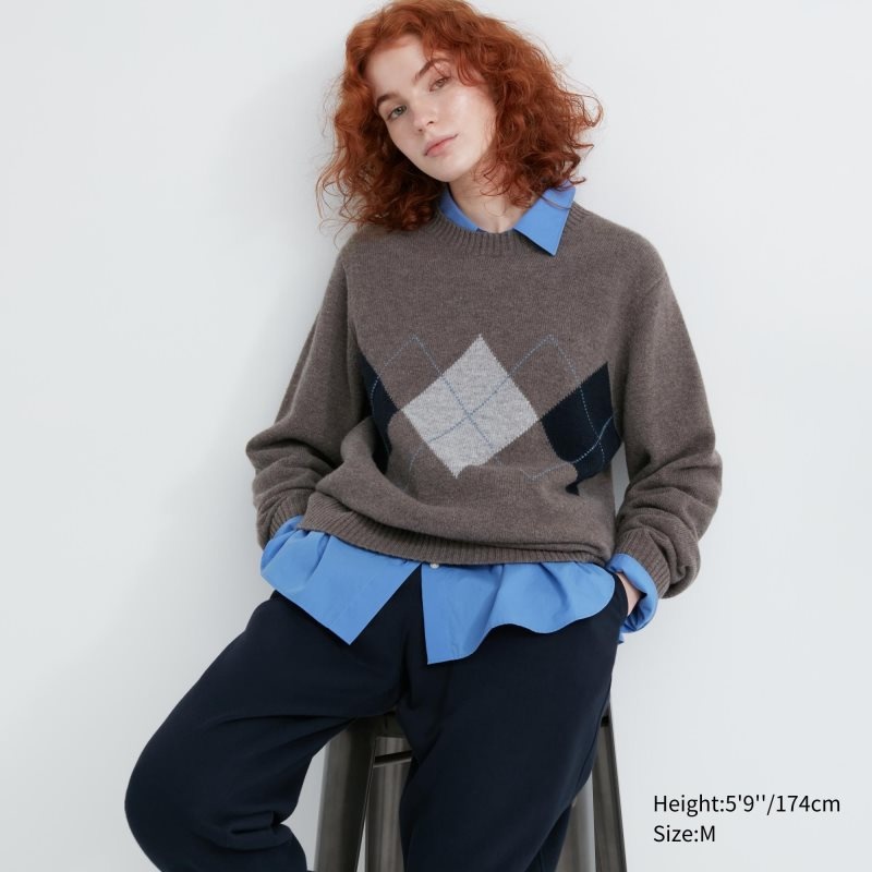 Men Uniqlo Premium Lambswool Crew Neck Long-sleeve Sweaters Brown | 2968701
