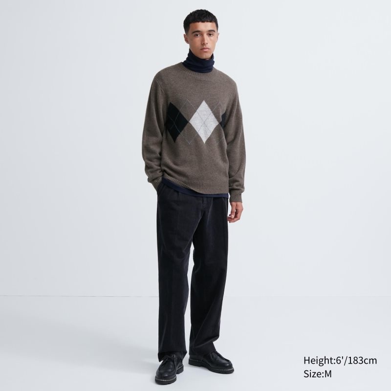 Men Uniqlo Premium Lambswool Crew Neck Long-sleeve Sweaters Brown | 2968701