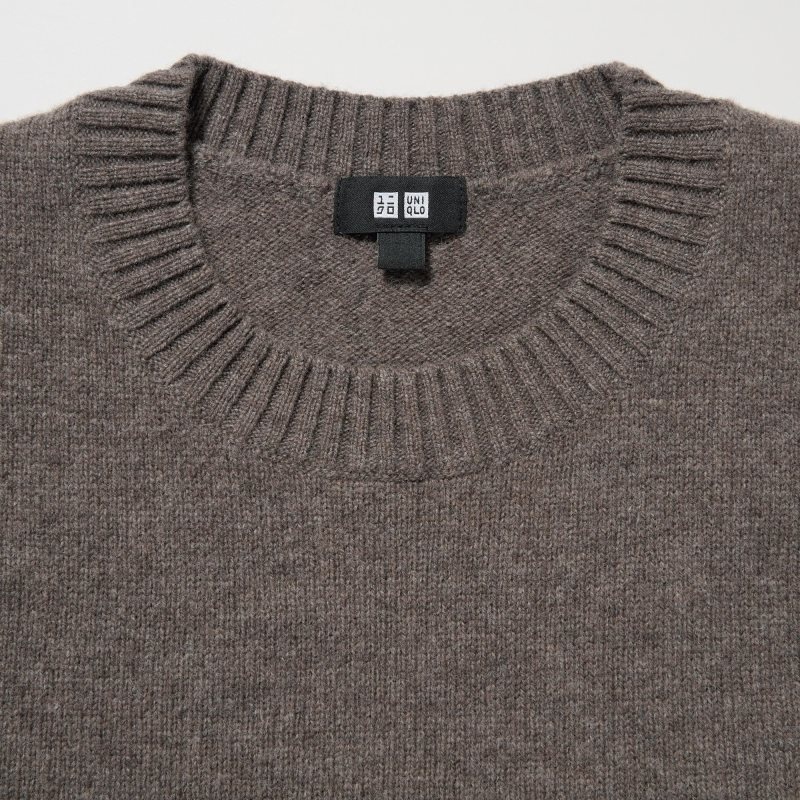 Men Uniqlo Premium Lambswool Crew Neck Long-sleeve Sweaters Brown | 2968701