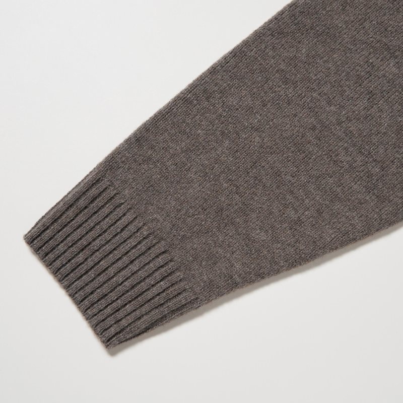 Men Uniqlo Premium Lambswool Crew Neck Long-sleeve Sweaters Brown | 2968701