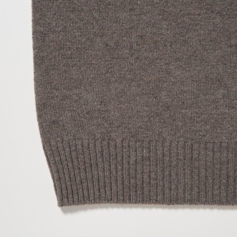 Men Uniqlo Premium Lambswool Crew Neck Long-sleeve Sweaters Brown | 2968701