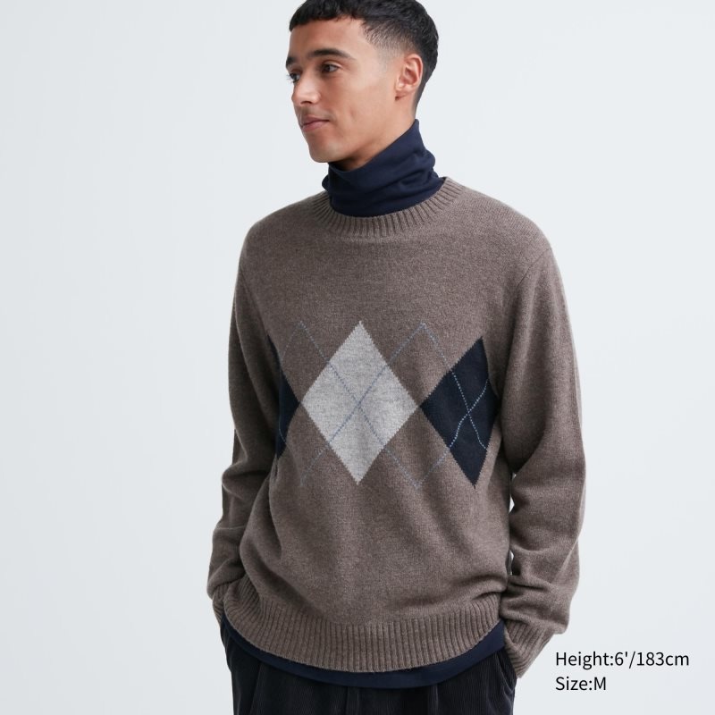 Men Uniqlo Premium Lambswool Crew Neck Long-sleeve Sweaters Brown | 2968701