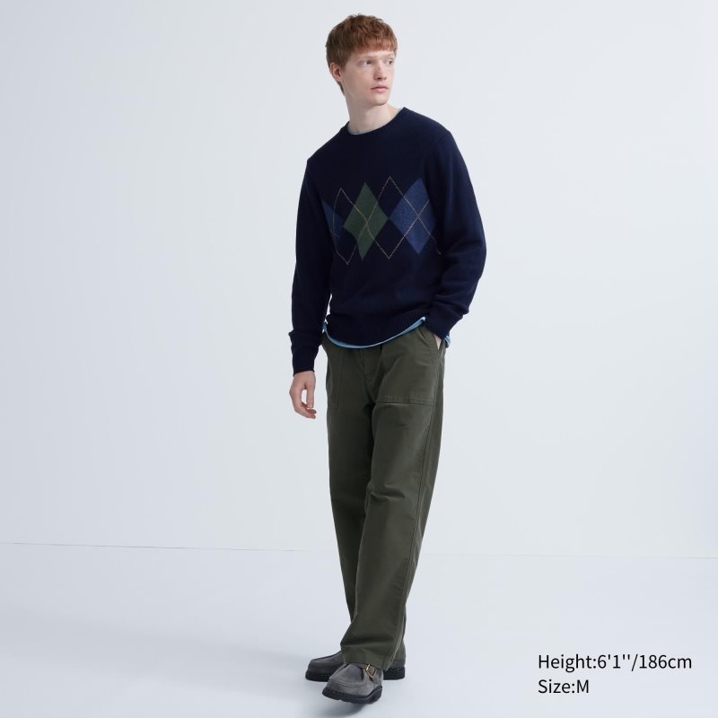 Men Uniqlo Premium Lambswool Crew Neck Long-sleeve Sweaters Navy | 3884029