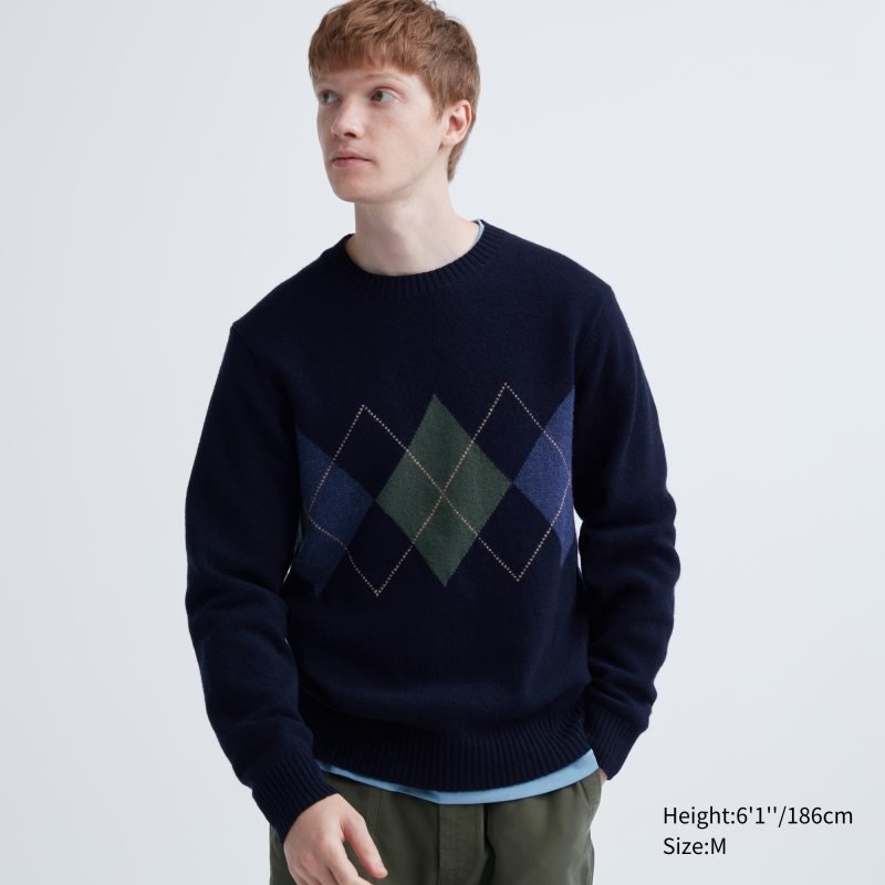 Men Uniqlo Premium Lambswool Crew Neck Long-sleeve Sweaters Navy | 3884029