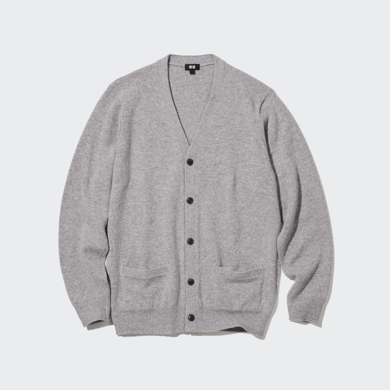 Men Uniqlo Premium Lambswool V-neck Long-sleeve Cardigan Grey | 2864842