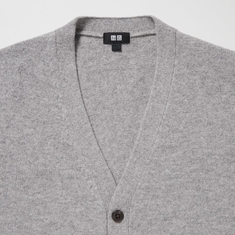 Men Uniqlo Premium Lambswool V-neck Long-sleeve Cardigan Grey | 2864842