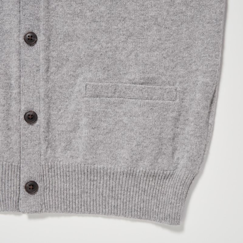 Men Uniqlo Premium Lambswool V-neck Long-sleeve Cardigan Grey | 2864842