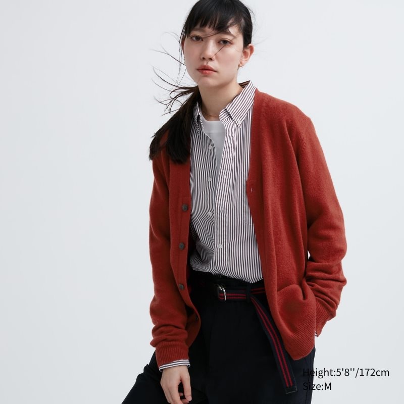 Men Uniqlo Premium Lambswool V-neck Long-sleeve Cardigan Red | 770941