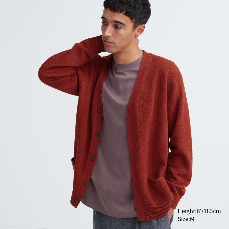 Men Uniqlo Premium Lambswool V-neck Long-sleeve Cardigan Red | 770941