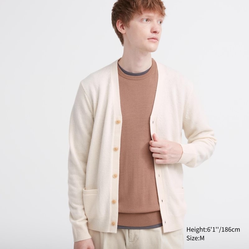 Men Uniqlo Premium Lambswool V-neck Long-sleeve Cardigan White | 9483142