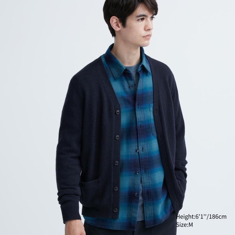 Men Uniqlo Premium Lambswool V-neck Long-sleeve Cardigan Navy | 5610729