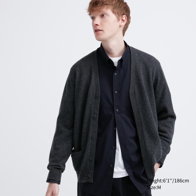 Men Uniqlo Premium Lambswool V-neck Long-sleeve Cardigan Grey | 8870066