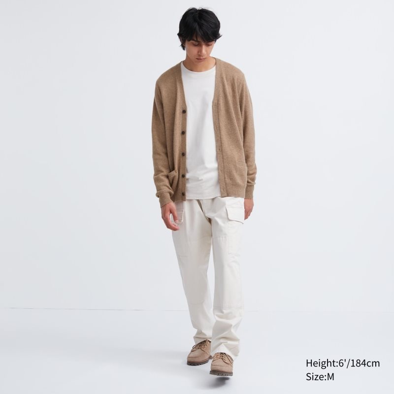 Men Uniqlo Premium Lambswool V-neck Long-sleeve Cardigan Beige | 5937670