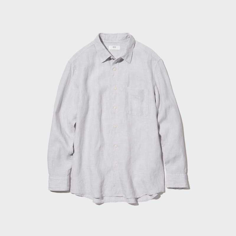 Men Uniqlo Premium Linen Long-sleeve Shirts Grey | 253412