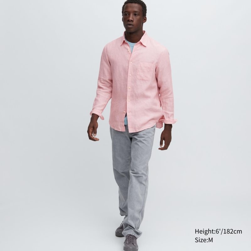 Men Uniqlo Premium Linen Long-sleeve Shirts Beige | 9170954