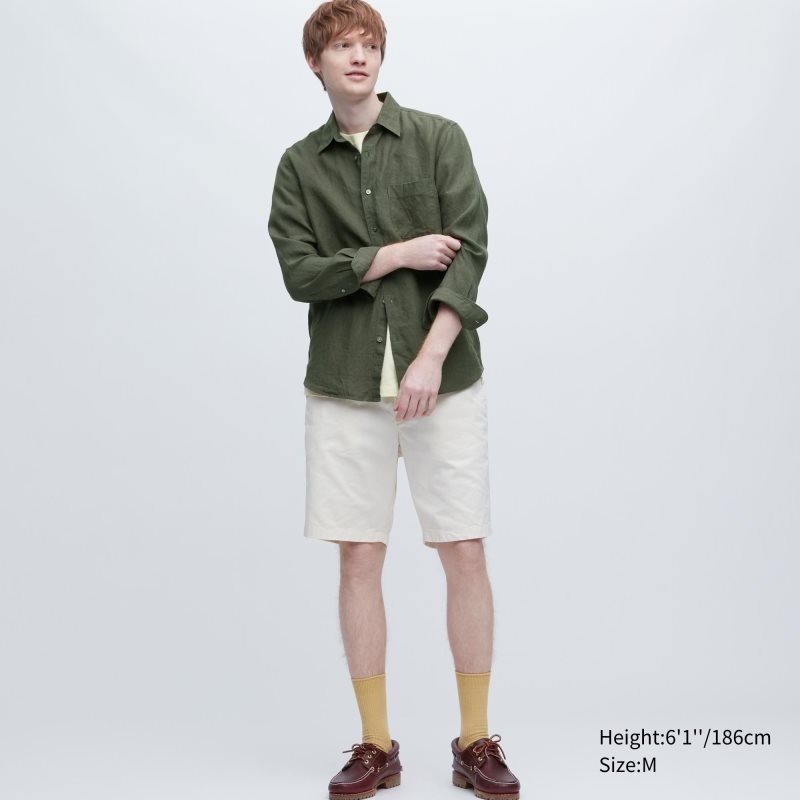 Men Uniqlo Premium Linen Long-sleeve Shirts Beige | 9170954