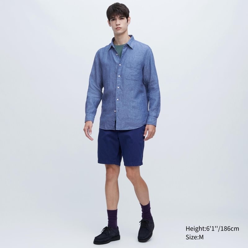 Men Uniqlo Premium Linen Long-sleeve Shirts Beige | 9170954
