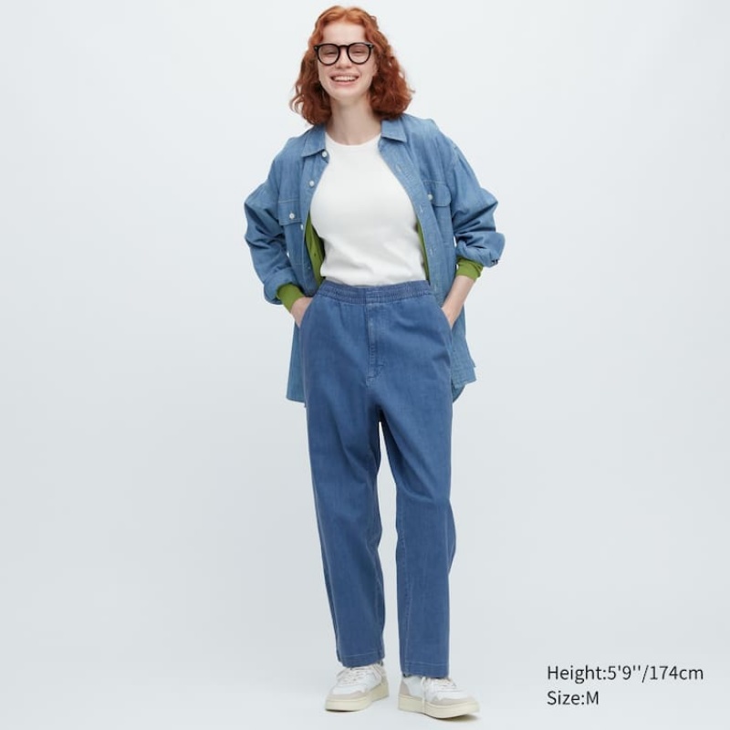 Men Uniqlo Relaxed Fit Ankle Length Pants Blue | 9597496