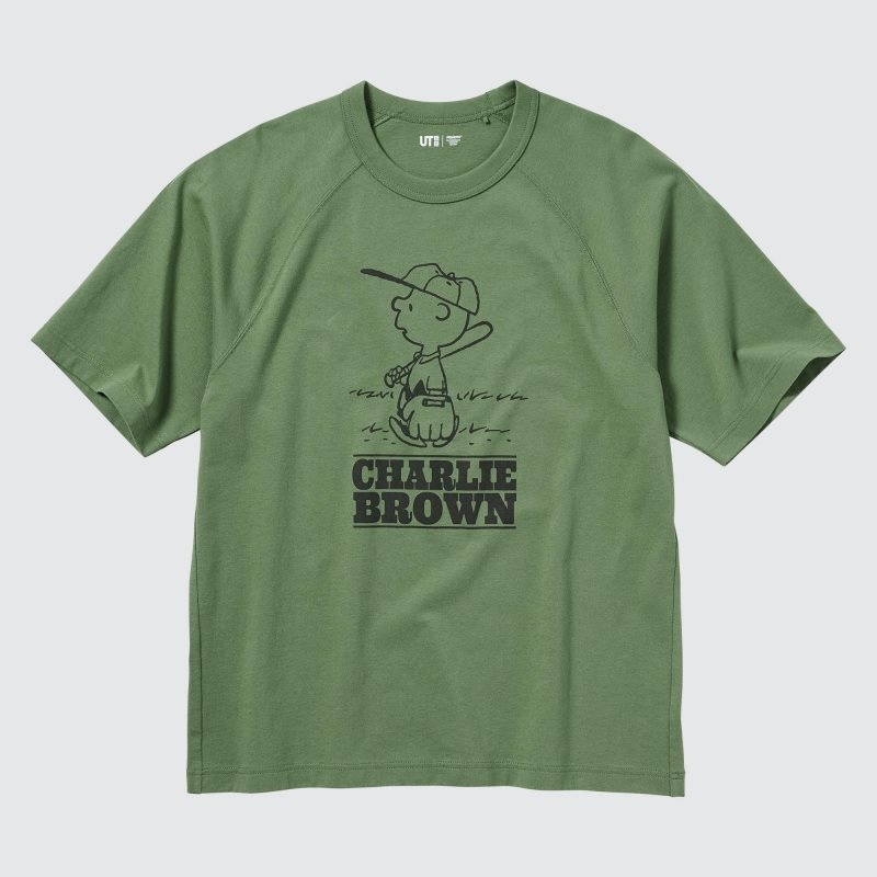 Men Uniqlo Retro Peanuts Ut Oversized Short-sleeve Graphic T Shirts Green | 4983222