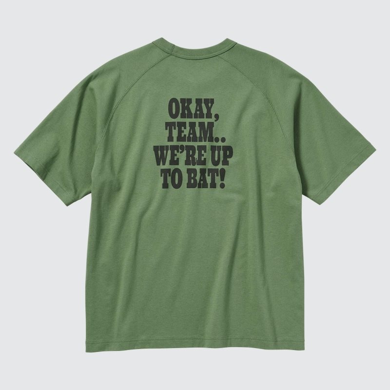 Men Uniqlo Retro Peanuts Ut Oversized Short-sleeve Graphic T Shirts Green | 4983222