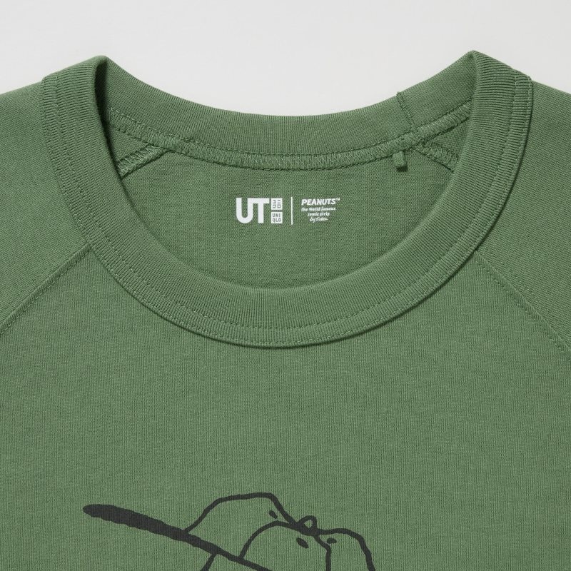 Men Uniqlo Retro Peanuts Ut Oversized Short-sleeve Graphic T Shirts Green | 4983222