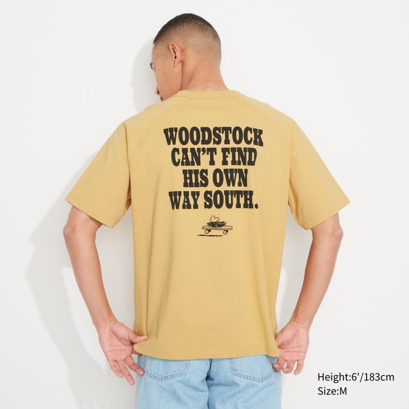 Men Uniqlo Retro Peanuts Ut Oversized Short-sleeve Graphic T Shirts Yellow | 6425689