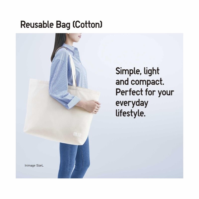 Men Uniqlo Reusable Tote Medium Bags White | 6786512
