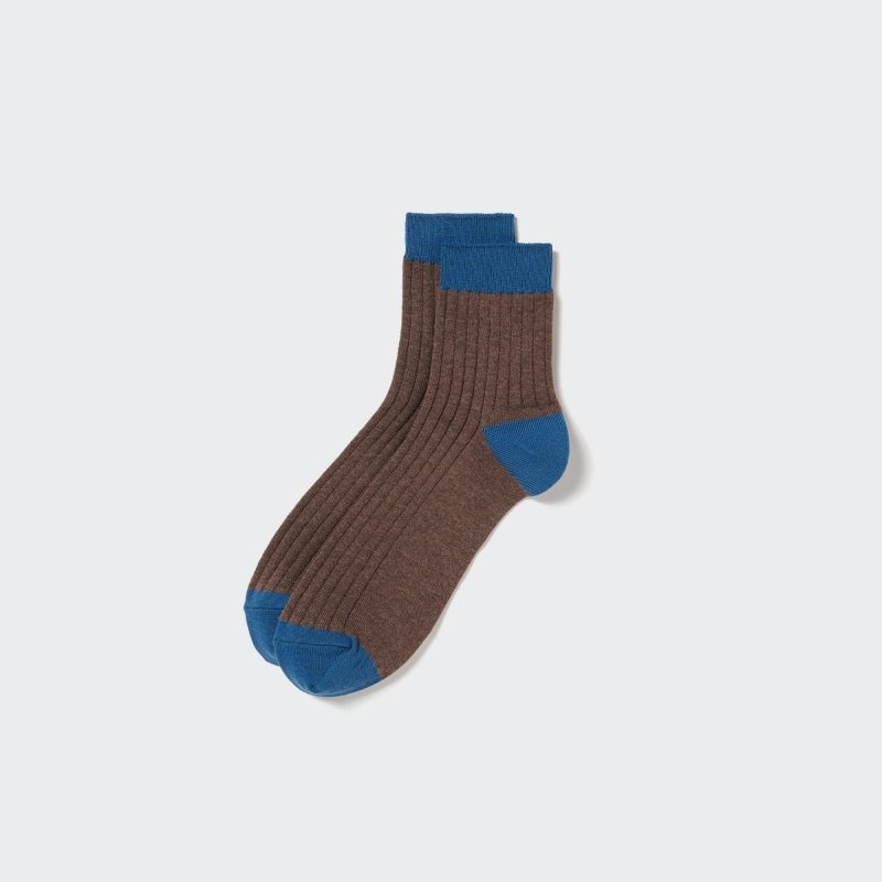 Men Uniqlo Ribbed Half Socks Brown | 5121619