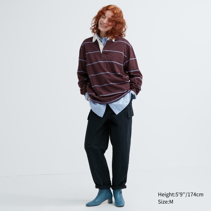 Men Uniqlo Rugger Long-sleeve Polo Shirts Burgundy | 1764155