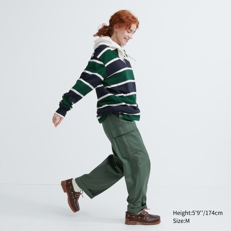 Men Uniqlo Rugger Long-sleeve Polo Shirts Green | 8787866