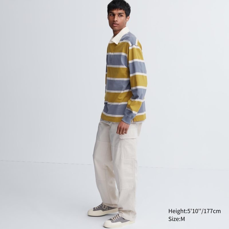 Men Uniqlo Rugger Long-sleeve Polo Shirts Yellow | 9566278