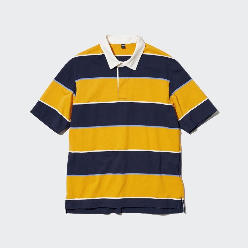 Men Uniqlo Rugger Striped Short Sleeve Polo Shirts Yellow | 3493818