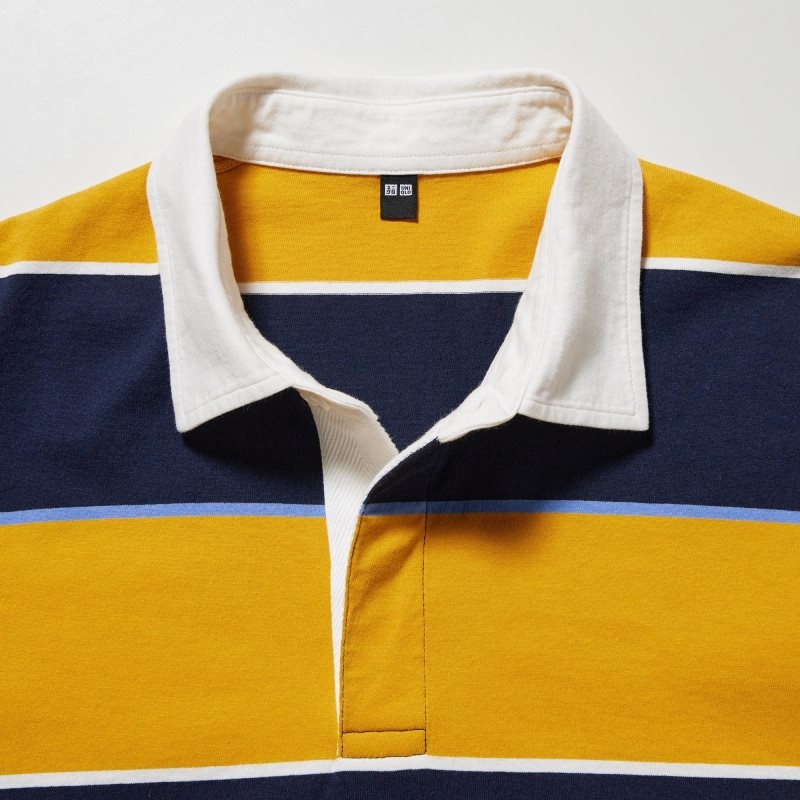 Men Uniqlo Rugger Striped Short Sleeve Polo Shirts Yellow | 3493818