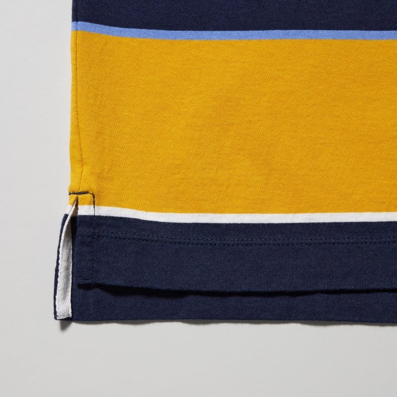 Men Uniqlo Rugger Striped Short Sleeve Polo Shirts Yellow | 3493818