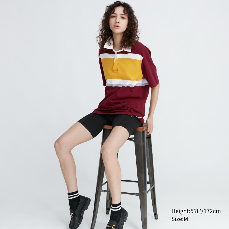 Men Uniqlo Rugger Striped Short-sleeve Polo Shirts Burgundy | 403747