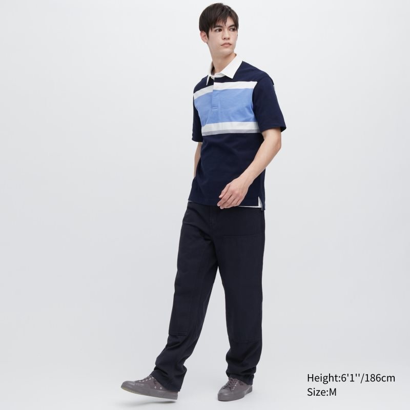 Men Uniqlo Rugger Striped Short-sleeve Polo Shirts Blue | 5990629