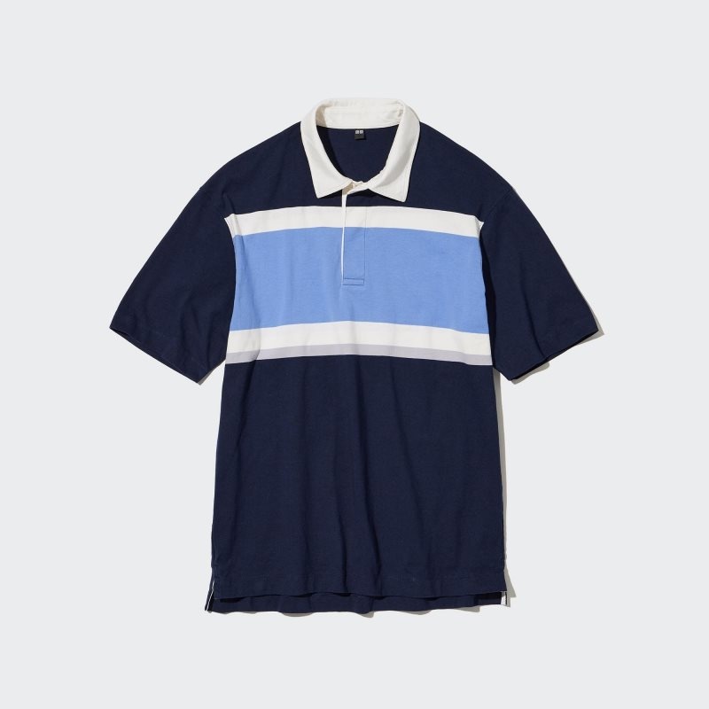 Men Uniqlo Rugger Striped Short-sleeve Polo Shirts Blue | 5990629