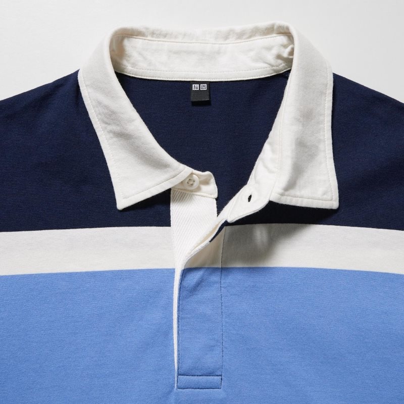 Men Uniqlo Rugger Striped Short-sleeve Polo Shirts Blue | 5990629