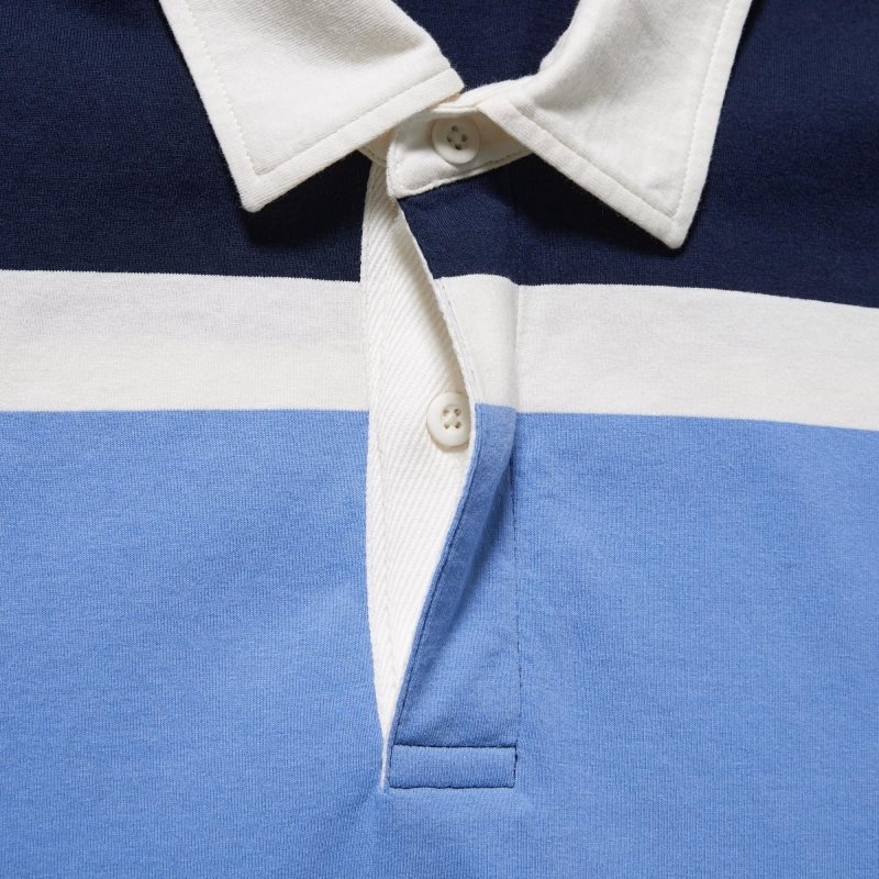 Men Uniqlo Rugger Striped Short-sleeve Polo Shirts Blue | 5990629
