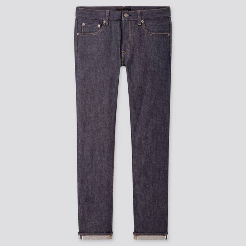 Men Uniqlo Selvedge Stretch Slim Fit Jeans Navy | 2904946