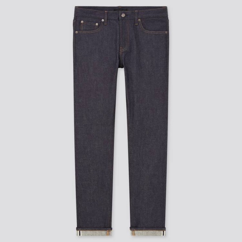 Men Uniqlo Selvedge Stretch Slim Fit Jeans Navy | 2224360