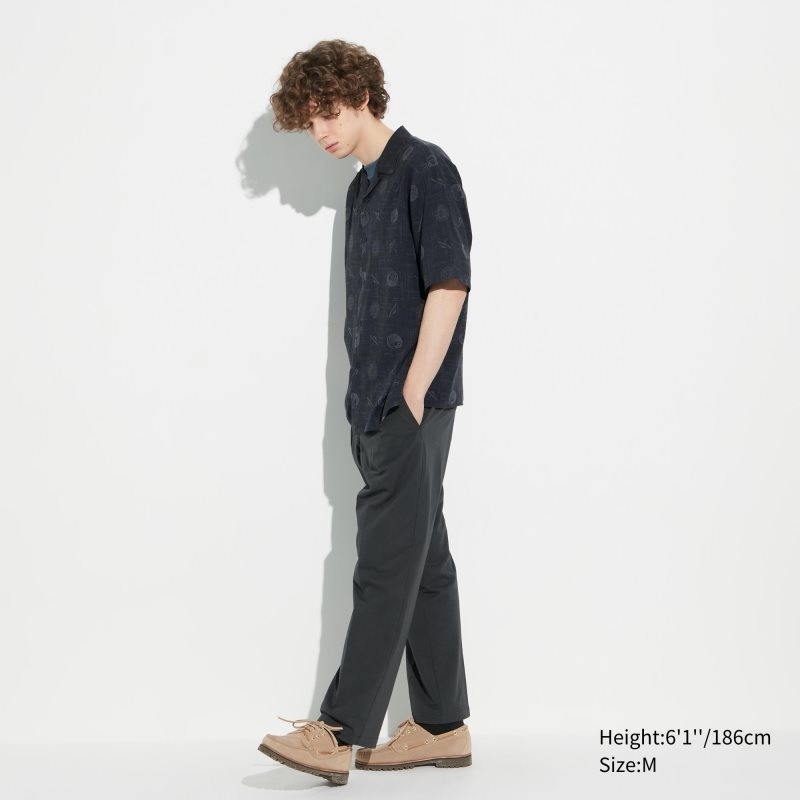 Men Uniqlo Shochiku Kabuki Open Collar Short-sleeve Shirts Black | 4672665