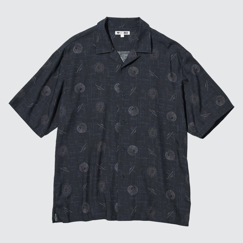 Men Uniqlo Shochiku Kabuki Open Collar Short-sleeve Shirts Black | 4672665
