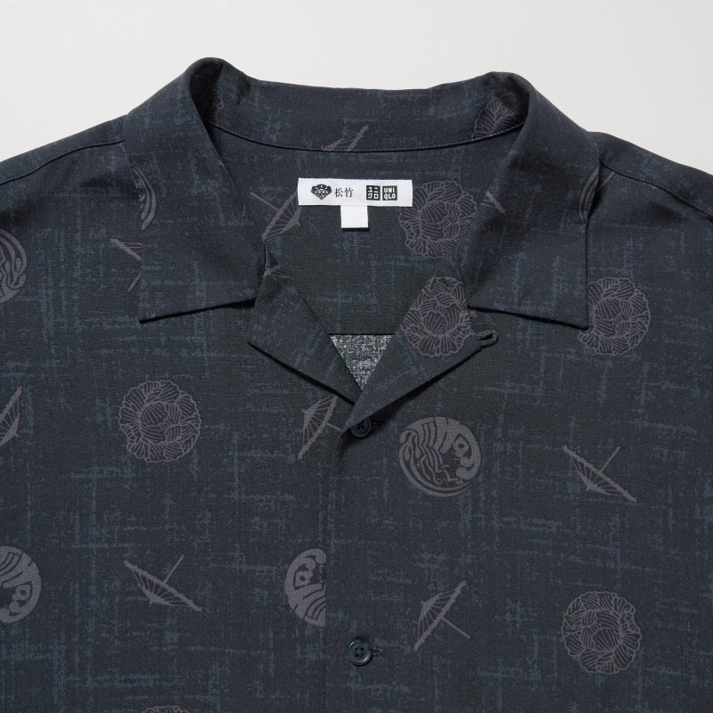 Men Uniqlo Shochiku Kabuki Open Collar Short-sleeve Shirts Black | 4672665