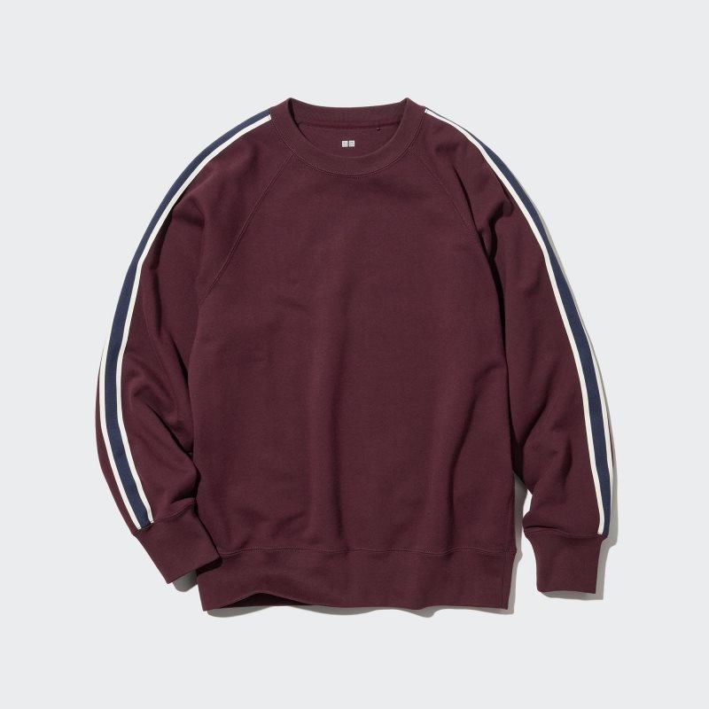 Men Uniqlo Side-stripe Sweatshirts Burgundy | 7744161