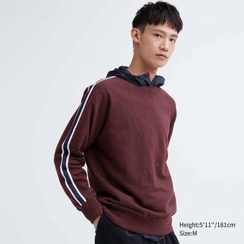 Men Uniqlo Side-stripe Sweatshirts Burgundy | 7744161