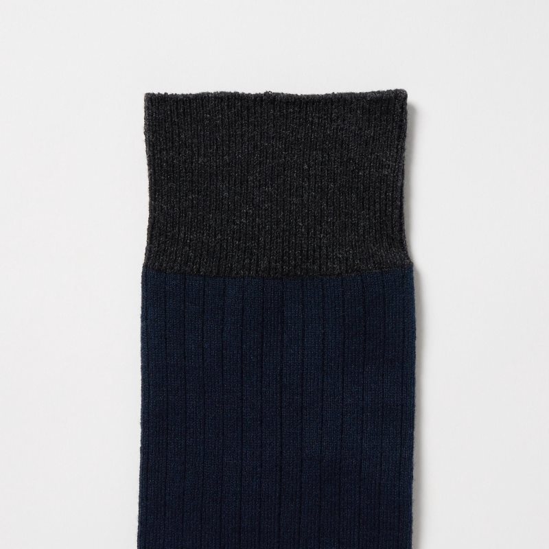 Men Uniqlo Silket Ribbed Socks Navy | 797252