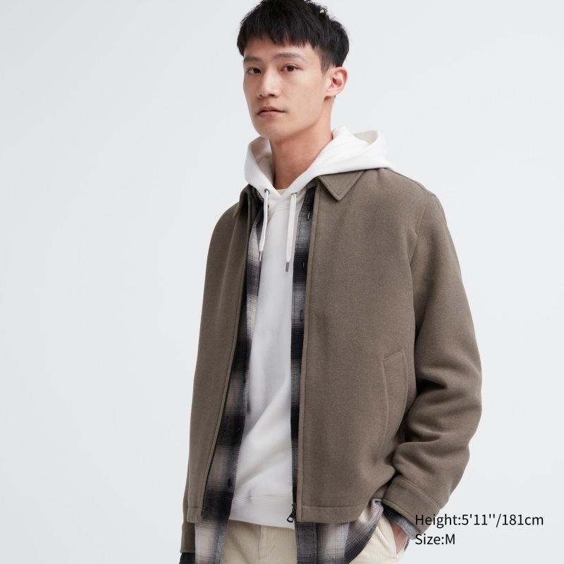 Men Uniqlo Single Collar Short Jackets Brown | 6614227